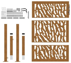 Πύλη κήπου 105x130 cm από διαβρωμένο χάλυβα με σχεδιασμό ίχνους - Καφέ