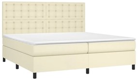 vidaXL Κρεβάτι Boxspring με Στρώμα Κρεμ 200x200 εκ. Συνθετικό Δέρμα