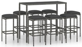 vidaXL Σετ Επίπλων Μπαρ Κήπου 9 τεμ. Γκρι Συνθετικό Ρατάν με Μαξιλάρια