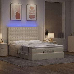 vidaXL Οθωμανικό κρεβάτι με στρώμα & LEDs Cream 140x200 cm Ύφασμα