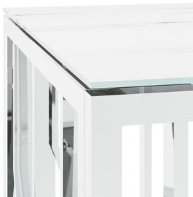 Τραπέζι Σαλονιού Ασημί 110x45x45 εκ. Ανοξείδωτο Ατσάλι &amp; Γυαλί - Ασήμι