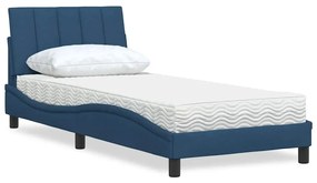 vidaXL Κρεβάτι με Στρώμα Hanko Μπλε 90x200 εκ.Υφασμάτινο