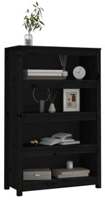 vidaXL Βιβλιοθήκη Μαύρη 80x35x126 εκ. από Μασίφ Ξύλο Πεύκου