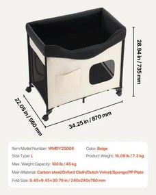 VEVOR Elevated Lounge Pet Bed Foldable Bunk Dog Bed with Wheels &amp; Side Bags L