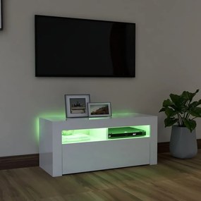 vidaXL Έπιπλο Τηλεόρασης με LED Γυαλιστερό Λευκό 90x35x40 εκ.