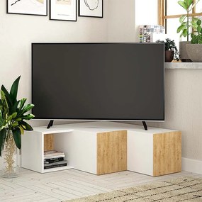 0214072 Έπιπλο τηλεόρασης γωνιακό Compact Megapap μελαμίνης χρώμα λευκό - φυσικό οξιάς 94,2x90,6x31,4εκ. Μοριοσανίδα με επένδυση μελαμίνης, 1 Τεμάχιο