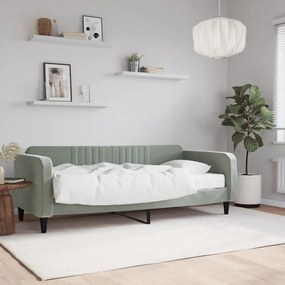 Καναπές Κρεβάτι με Στρώμα Ανοιχτό Γκρι 90 x 200 εκ. Βελούδινος