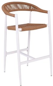 WOODWELL MADY Σκαμπό Bar, ALU Άσπρο, Rope Wicker Φυσικό 56x58x105cm Ε6720,2
