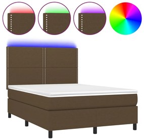vidaXL Κρεβάτι Boxspring με Στρώμα &amp; LED Σκ.Καφέ 140x190εκ. Υφασμάτινο