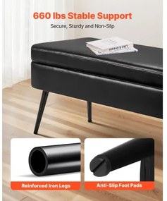 VEVOR PU Leather Storage Ottoman Bench Shoe Seat with Storage &amp; Metal Legs Black