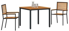 vidaXL Σέτ φαγητού για κήπο 3 pcs Μαύρος, Ξύλο 90 x 90 x 75 cm