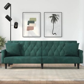 Καναπές Κρεβάτι με Μπράτσα Σκούρο Πράσινο Βελούδινος