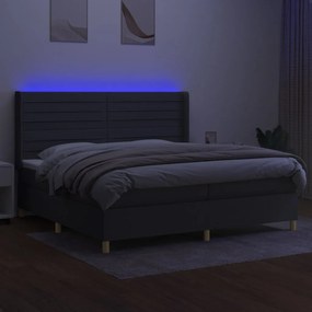 vidaXL Κρεβάτι Boxspring με Στρώμα &amp; LED Σκ.Γκρι 200x200εκ. Υφασμάτινο