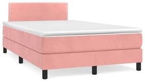 vidaXL Κρεβάτι Boxspring με Στρώμα Ροζ 120x190 εκ. Βελούδινο