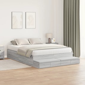 vidaXL Επάνω κρεβάτι  με αποθηκευτικό χώρο Γκρι Sonoma 135x190 εκ