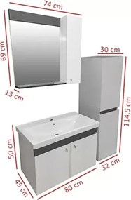Stewehome Σετ Έπιπλο Μπάνιου 80cm με Λευκό Νιπτήρα &amp;amp; Στήλη Ντουλάπι 80x45x34 cm