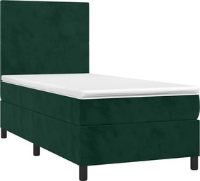 vidaXL Κρεβάτι Boxspring με Στρώμα &amp; LED Σκ. Πράσινο 80x200 εκ Βελούδο