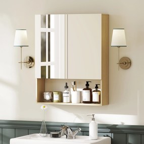 Ντουλάπι μπάνιου, πόρτες καθρέφτη, ανοιχτό ράφι, επιτοίχιο, MDF, μοριοσανίδα, δρυς