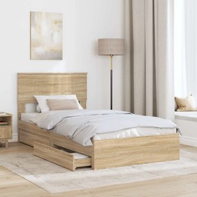 vidaXL Κρεβάτι Αποθήκης Δρύς Sonoma 100 x 200 cm Επεξεργασμένο ξύλο