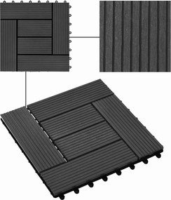 vidaXL Πλάκα Κατασκευής 11 pcs Μαύρο 30 x 30 cm WPC