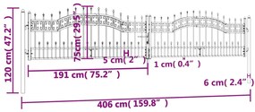 vidaXL Πόρτα Φράχτη με Ακίδες Μαύρη 406x120 εκ. Ατσάλι με Ηλεκτρ. Βαφή