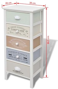 Συρταριέρα με 5 Συρτάρια Στιλ Γαλλικής Εξοχής Ξύλινη - Λευκό