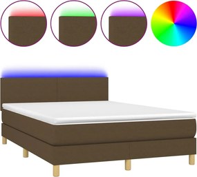vidaXL Κρεβάτι Boxspring με Στρώμα &amp; LED Σκ.Καφέ 140x200 εκ Υφασμάτινο