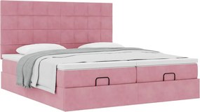 vidaXL Οθωμανικό κρεβάτι με στρώματα ροζ 200x200cm Velvet