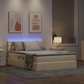 vidaXL LED Κρεβάτι αποθήκευσης με στρώμα Κρέμ 140 x 200 cm Ύφασμα
