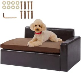 VEVOR Pet Sofa, Dog Couch for Medium-Sized Dogs and Cats, Soft Leather Dog Sofa Bed, 110 lbs Loading Cat Sofa, Black