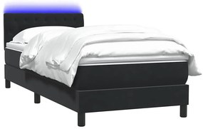 vidaXL Κρεβάτι Boxspring με Στρώμα &amp; LED Μαύρο 90x210 εκ. Βελούδινο