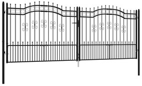 vidaXL Πόρτα Περίφραξης με Κορυφή Δόρυ Μαύρη 406x150 εκ. από Ατσάλι με Ηλεκτροστατική Βαφή