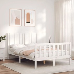 Πλαίσιο Κρεβατιού με Κεφαλάρι Λευκό 120x200 εκ. Μασίφ Ξύλο