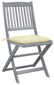 Καρέκλες Εξ. Χώρου Πτυσσόμενες 2 τεμ. Ξύλο Ακακίας &amp; Μαξιλάρια - Γκρι