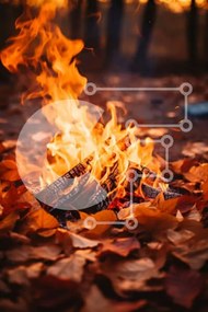 Σετ των 2 Intra Συλλεκτικό Ξύλινο Παζλ Plywood 4mm - Φωτιά που καίει στα φθινοπωρινά φύλλα Σε Ξύλινο Κουτί - Διαστάσεις: 10x10 cm – 25 κομμάτια