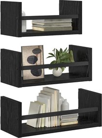 vidaXL Σετ ραφιών τοίχου με ράφι 3 pcs Μαύρη Οξυά 40x16x14εκ.