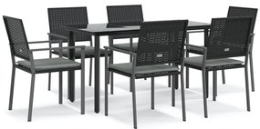 vidaXL Σετ Τραπεζαρίας Κήπου 7 τεμ. Συνθ. Ρατάν / Ατσάλι με Μαξιλάρια