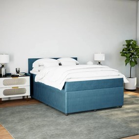 vidaXL Κρεβάτι Boxspring με Στρώμα Μπλε 140x190 εκ. Βελούδινο