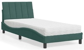 vidaXL Κρεβάτι με Στρώμα Σκούρο Πράσινο 90x190 εκ. Βελούδινο