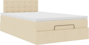 vidaXL Οθωμανικό κρεβάτι με στρώμα &amp; LEDs Cream 120x200cm ύφασμα