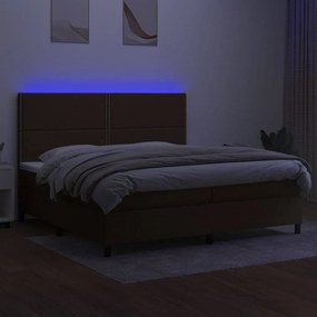 Κρεβάτι Boxspring με Στρώμα &amp; LED Σκ.Καφέ 200x200εκ. Υφασμάτινο - Καφέ