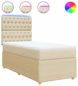 vidaXL Κρεβάτι Boxspring με Στρώμα Κρεμ 90x190 εκ.Υφασμάτινο