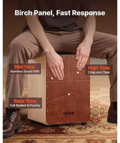 VEVOR Cajon Box Drum Wooden Birchwood Percussion Instrument with Snare Wires