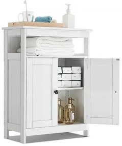 VEVOR Wooden Bathroom Floor Cabinet Storage 3-Tier with Adjustable Shelf White