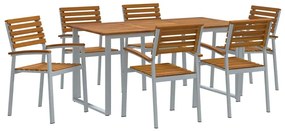 vidaXL Σέτ φαγητού για κήπο 7 pcs Γκρι Στερεό Ξύλο Ακακίας