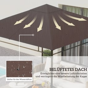 2,98m x 2,98m Polyester Garden Gazebo Replacement Roof Coffee