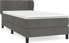 vidaXL Κρεβάτι Boxspring με Στρώμα Σκούρο Γκρι 90x190 εκ. Βελούδινο