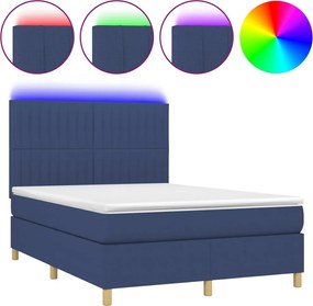 vidaXL Κρεβάτι Boxspring με Στρώμα &amp; LED Μπλε 140x190 εκ. Υφασμάτινο