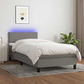 ΚΡΕΒΑΤΙ BOXSPRING ΜΕ ΣΤΡΩΜΑ &amp; LED ΣΚ.ΓΚΡΙ 90X190 ΕΚ. ΥΦΑΣΜΑΤΙΝΟ 3132958