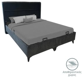 Double bed Serene with storage space fabric dark grey 160x200cm 162x217x120 εκ.